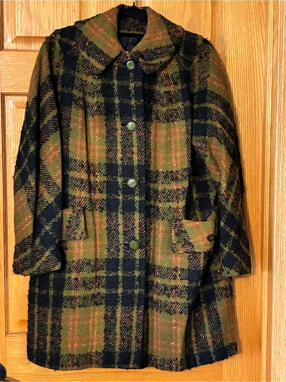 Vintage Rare Handmade Tweed Wool Lined Overcoat Womens Small Earthy Plaid Unique